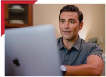 Business professional building relationships through virtual networking.